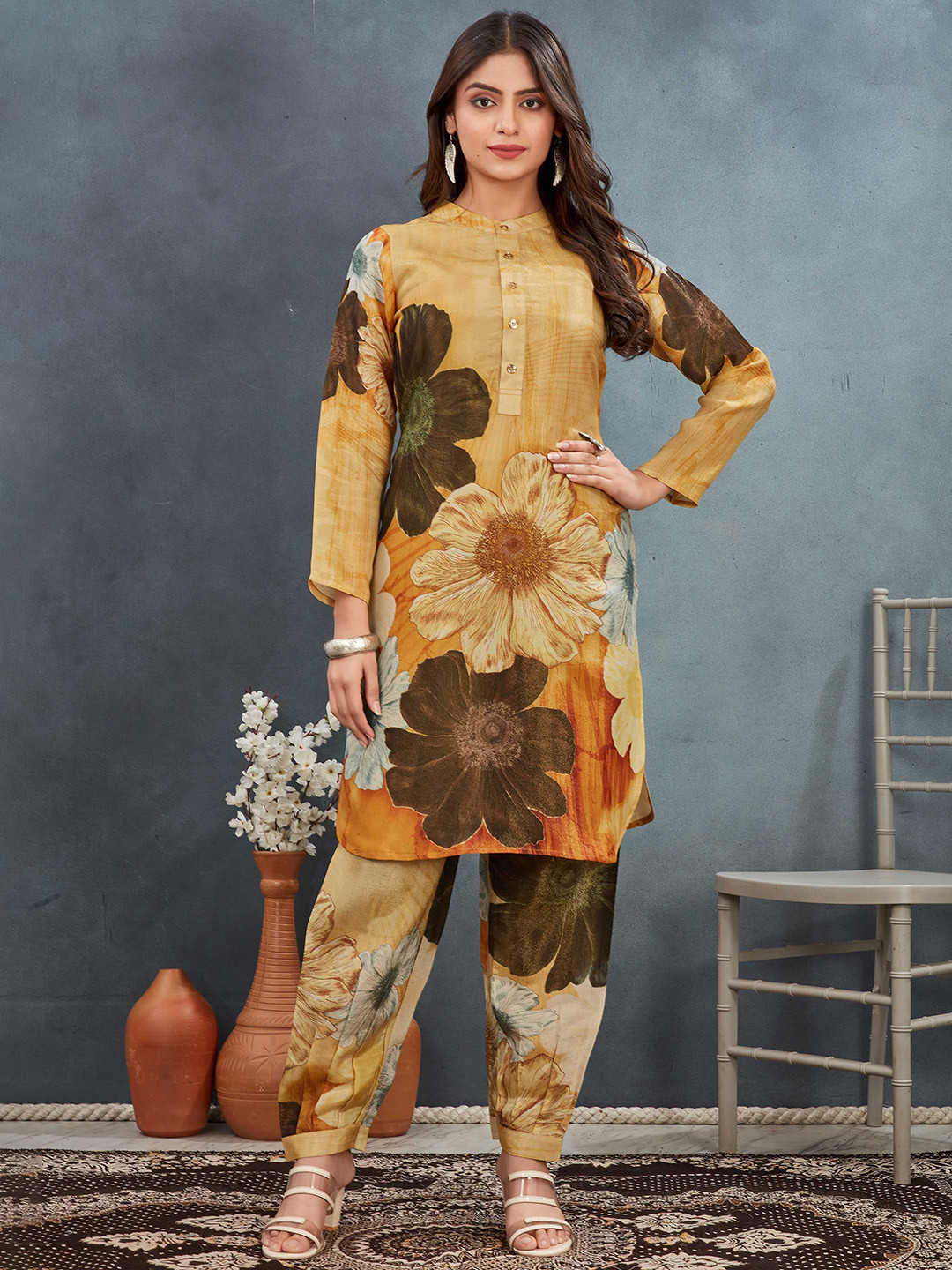 TWAM SUNDARA Spring Reverie Printed Mandarin Collar Tunic With Trousers Co-Ords