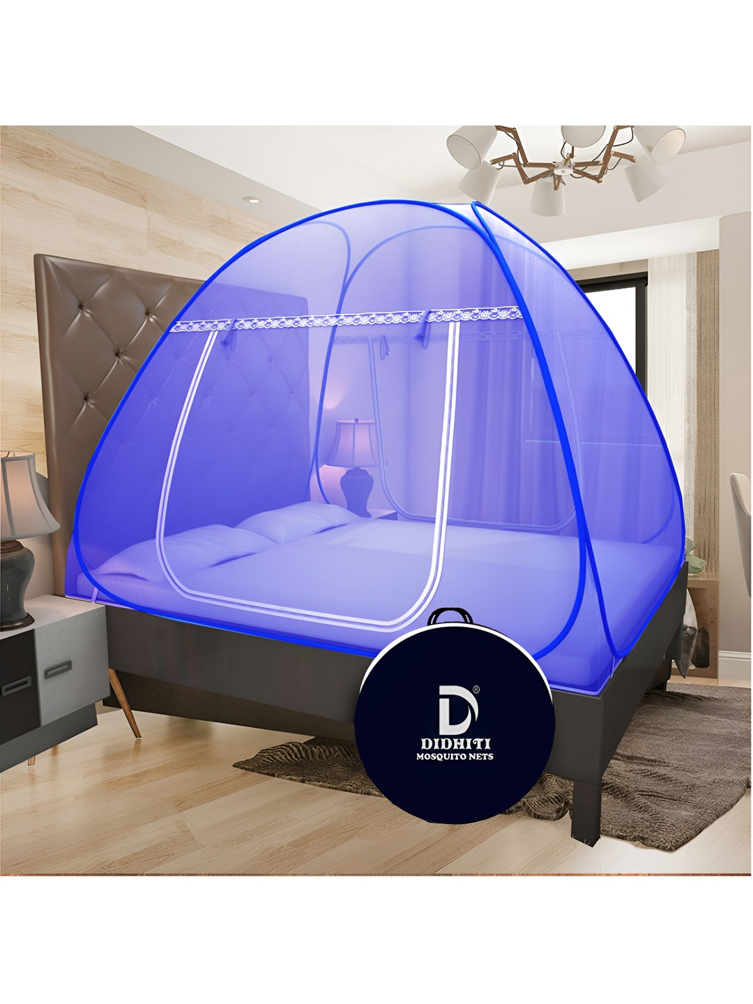 didhiti Royal Blue & White Queen Size Tent Mosquito Net