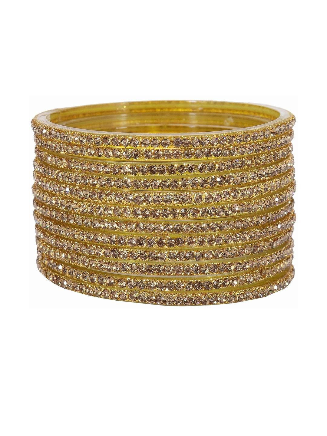 Guddan Set of 12 Golden Glass Zircon Bangles