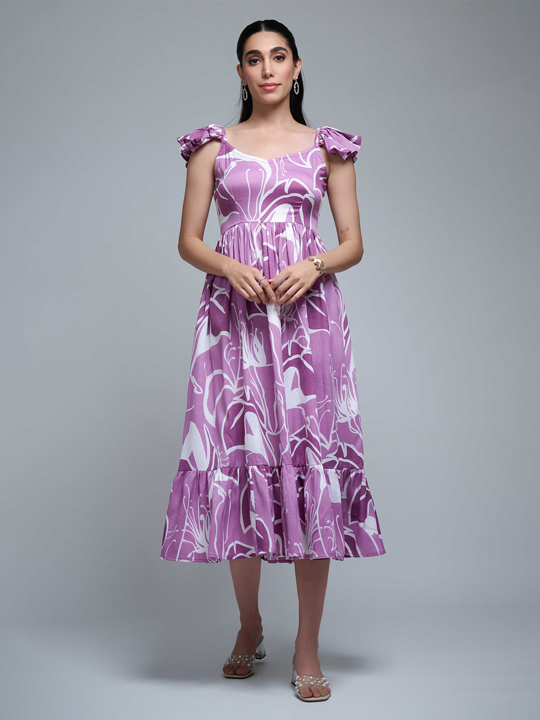 R.Code by The Roadster Life Co.Women Abstract Printed Tiered Fit & Flare Midi Dress