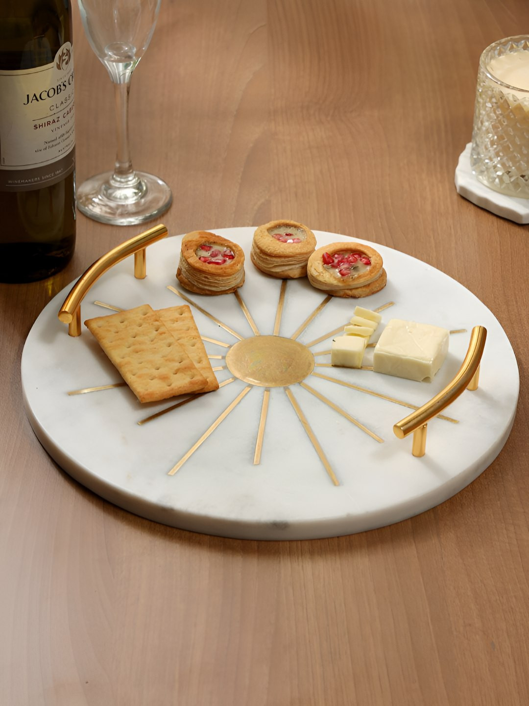DULI White & Gold-Toned Marble Serving Tray