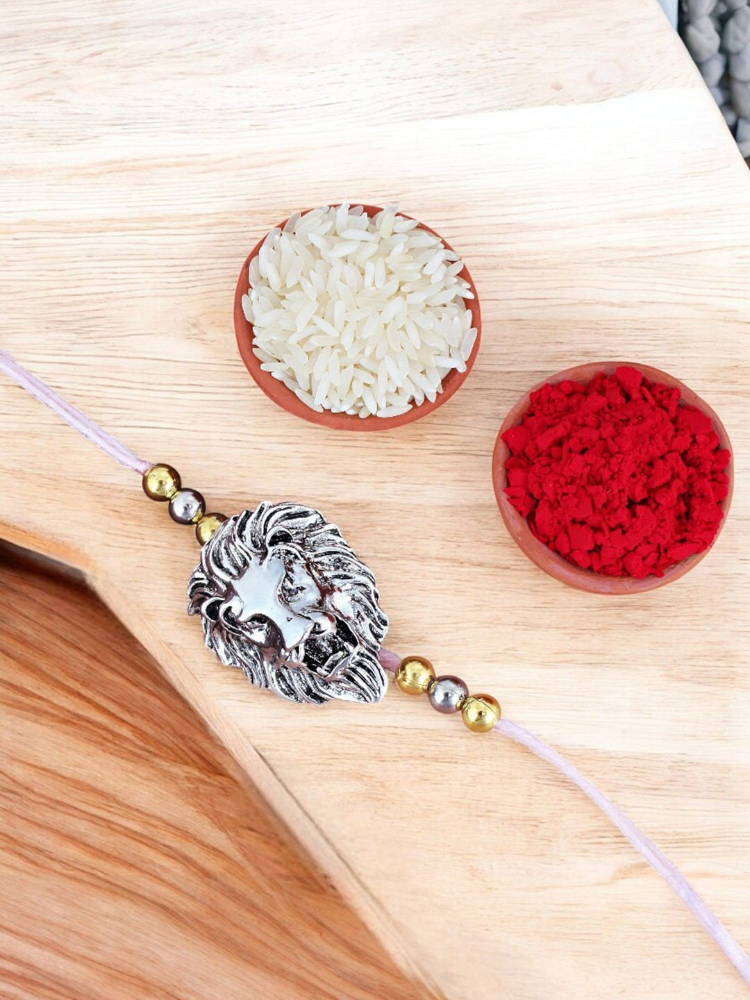 LUCKY JEWELLERY Silver-Plated Beaded Oxidised Rakhi