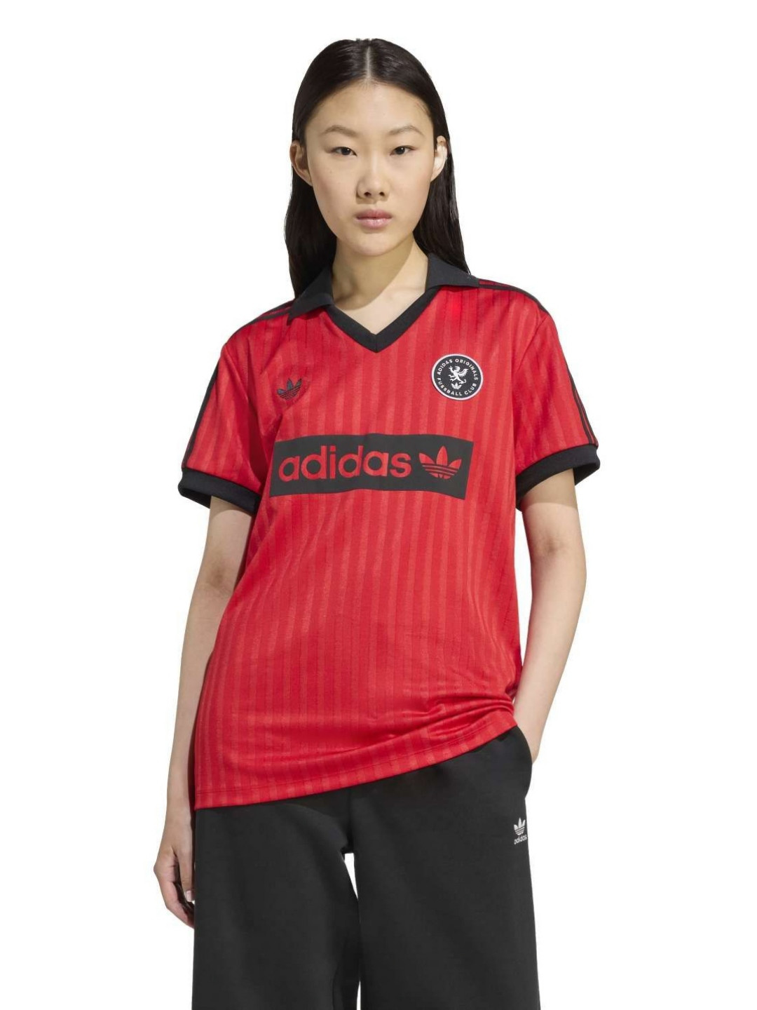 ADIDAS Originals Women Brand Logo Printed Relaxed Fit V-Neck T-shirt