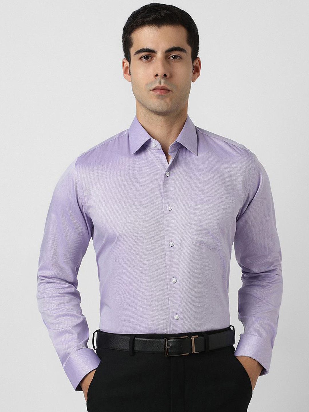 Van Heusen Men Slim Fit Textured Spread Collar Pure Cotton Formal Shirt