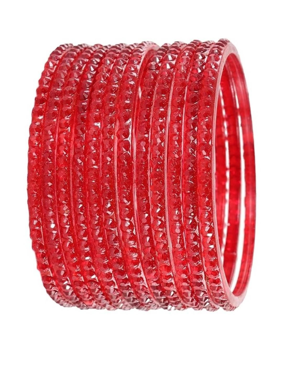 Guddan Set of 12 Red Glass Crystal Bangles