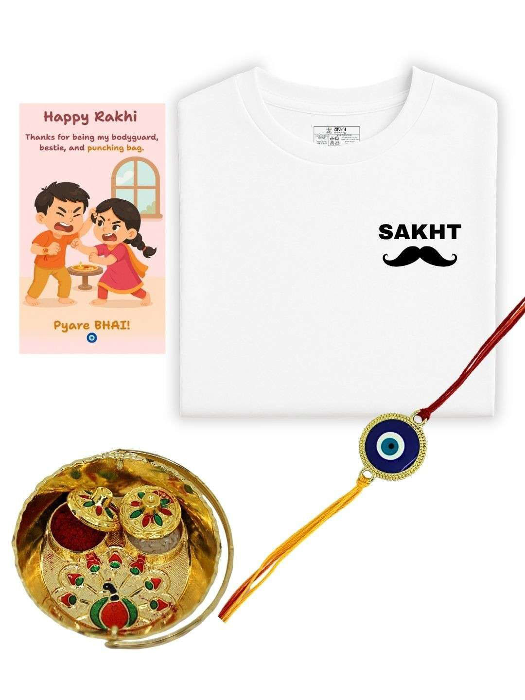 Anouk Evil Eye Rakhi Combo Thali & T Shirt