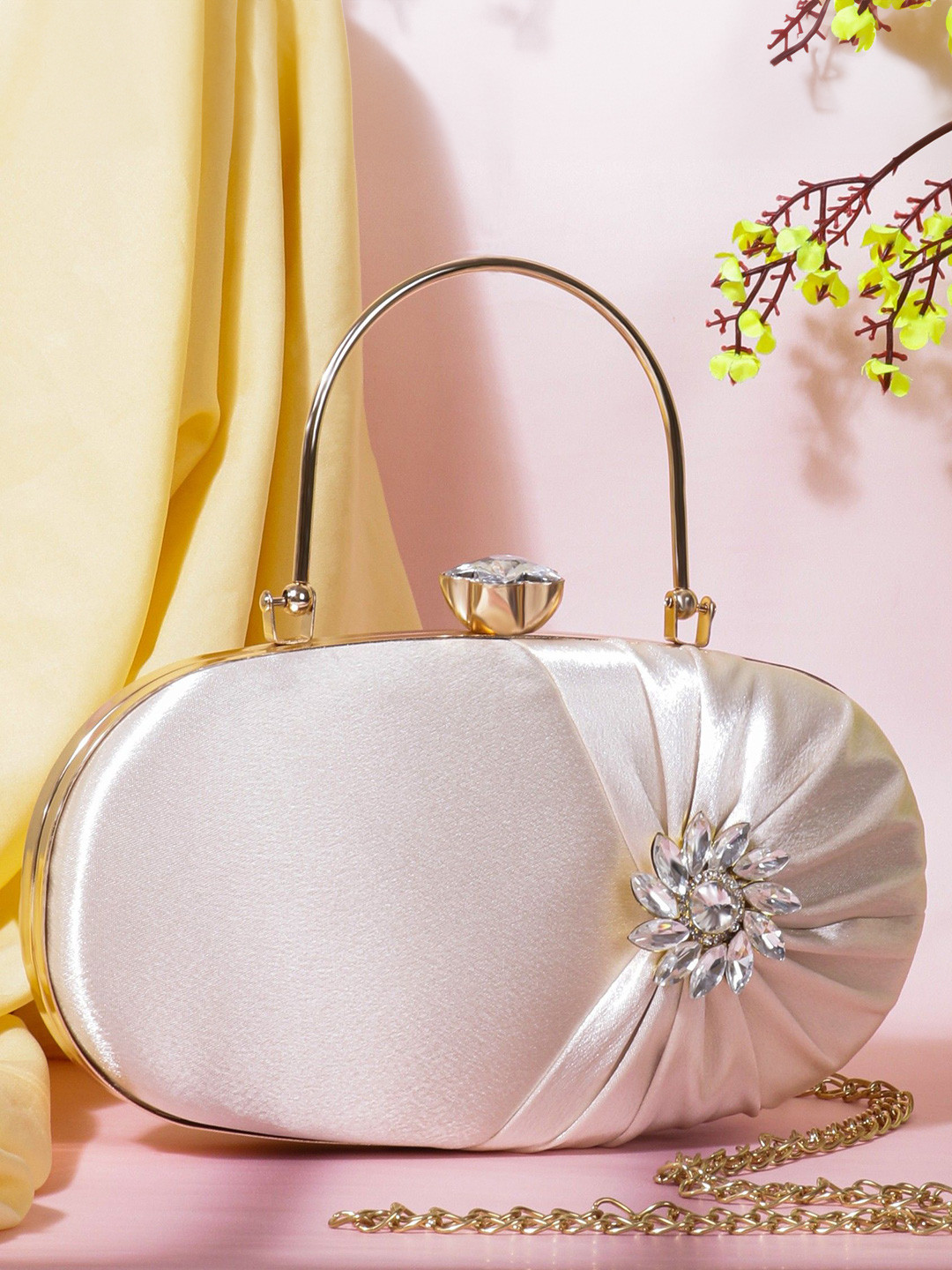 MISHA Ruby Bloom Embellished Textured Box Clutch