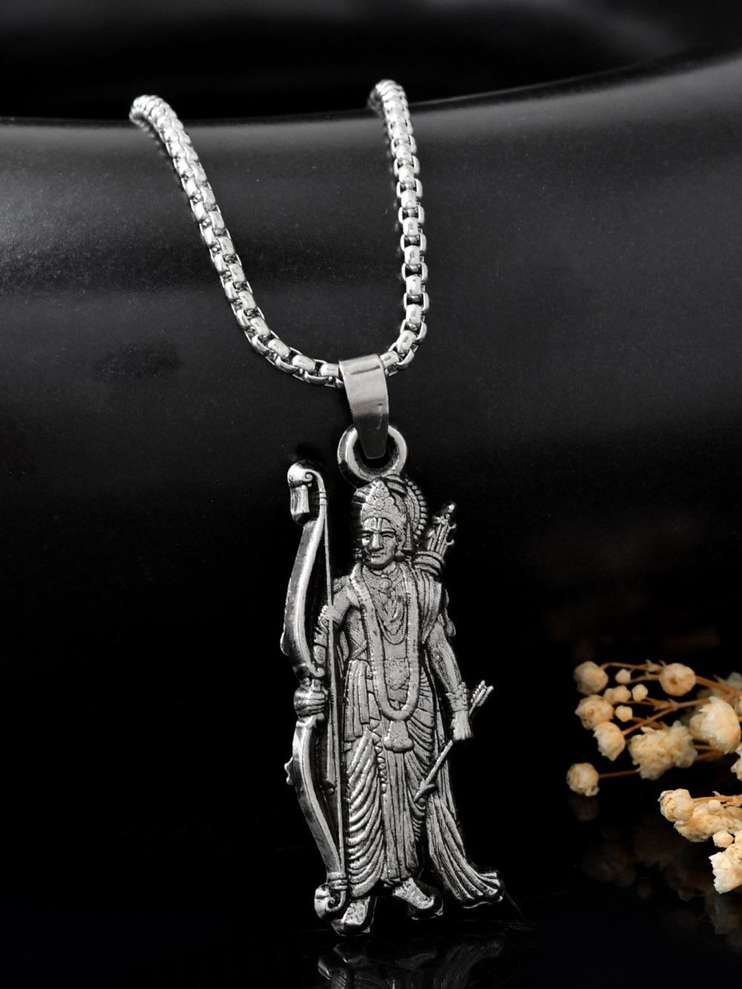 AGARWALPRODUCT Unisex Stainless Steel Silver-Plated Dhanush Ram Pendant With Chain