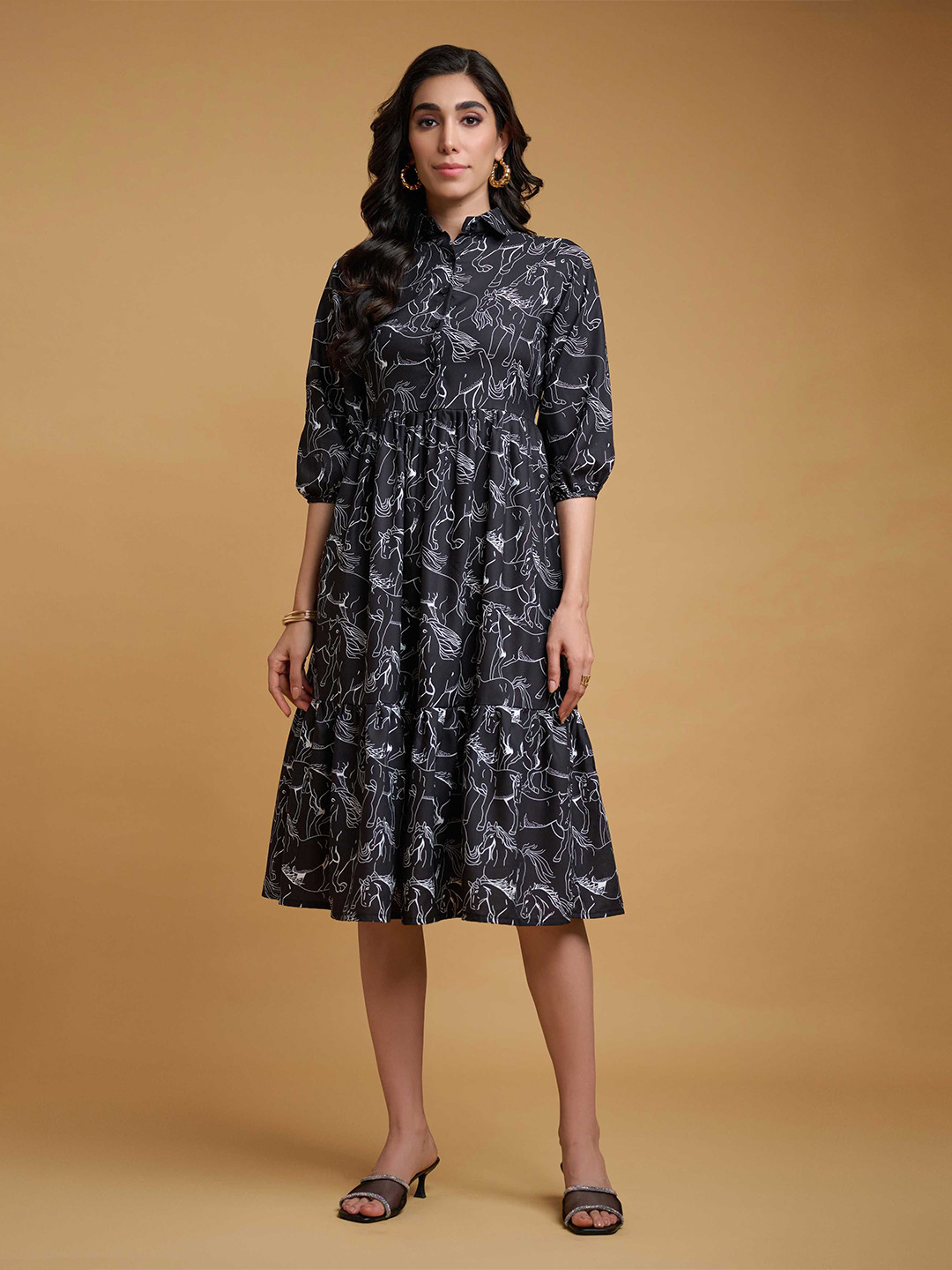 R.Code by The Roadster Life Co. Women Conversational Printed Layered Shirt Midi Dress