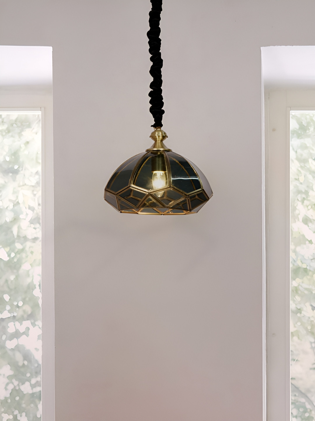 Fos Lighting Black & Gold-Toned Textured Glass Abstract Shaped Ceiling Lamp