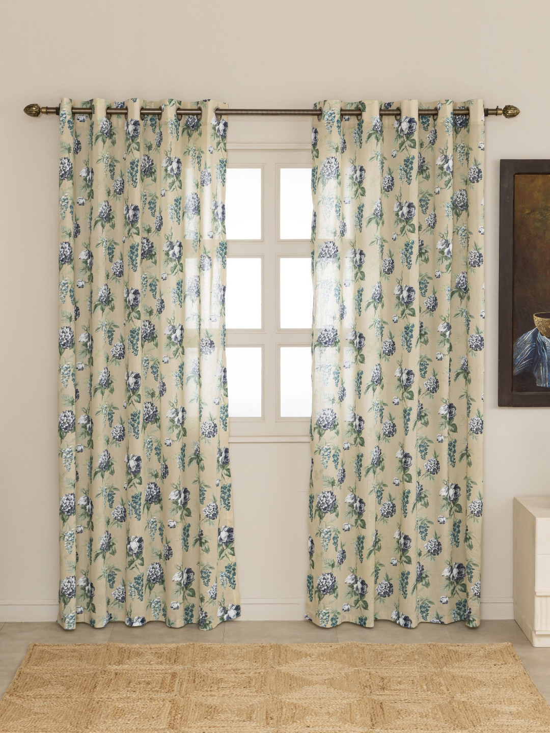 Clasiko Glory Blue & Green 2 Pieces Printed Cotton Sheer Door Curtains