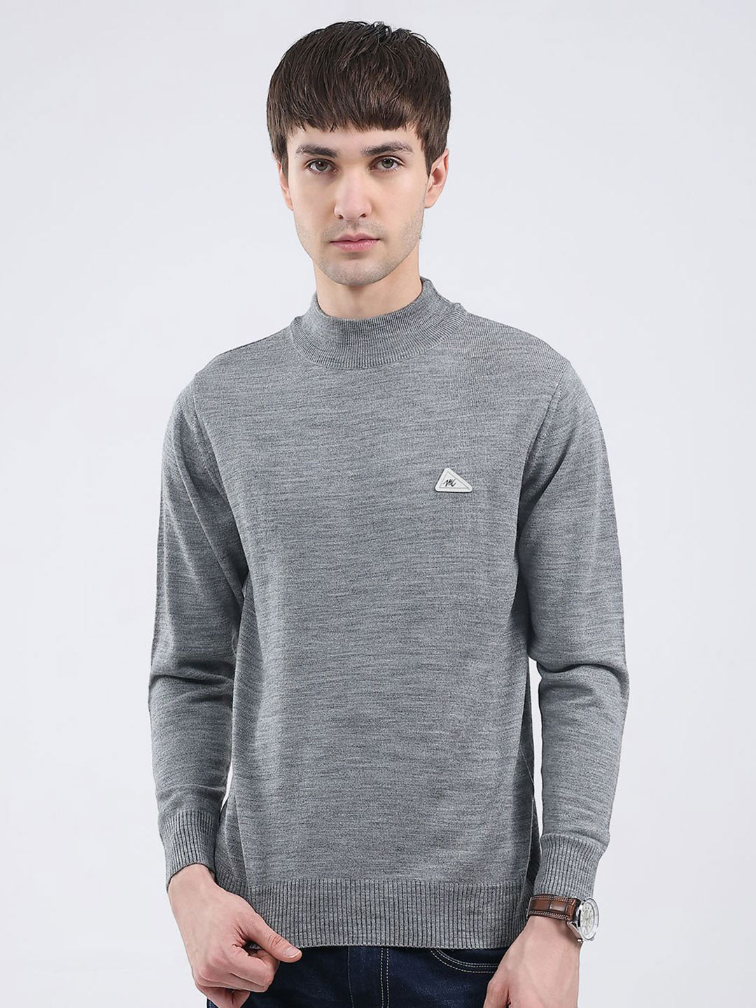 Monte Carlo Men Brand Logo Self Design Turtle Neck Woollen Pullover