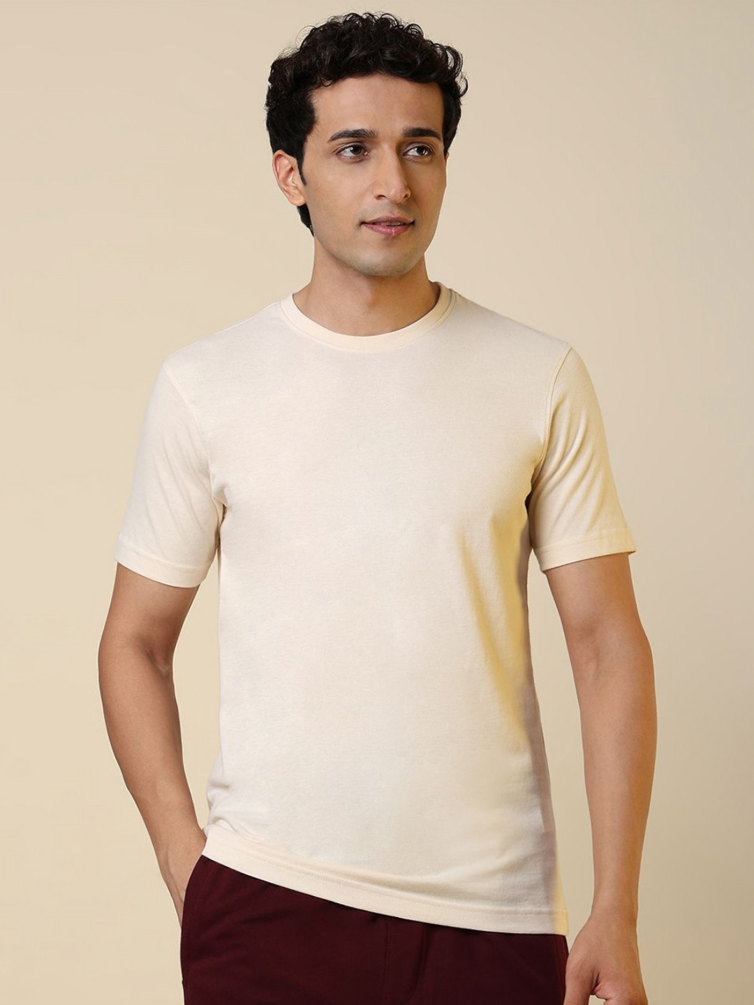 SleepZ by Raymond Men Solid Round Neck Cotton T-shirt