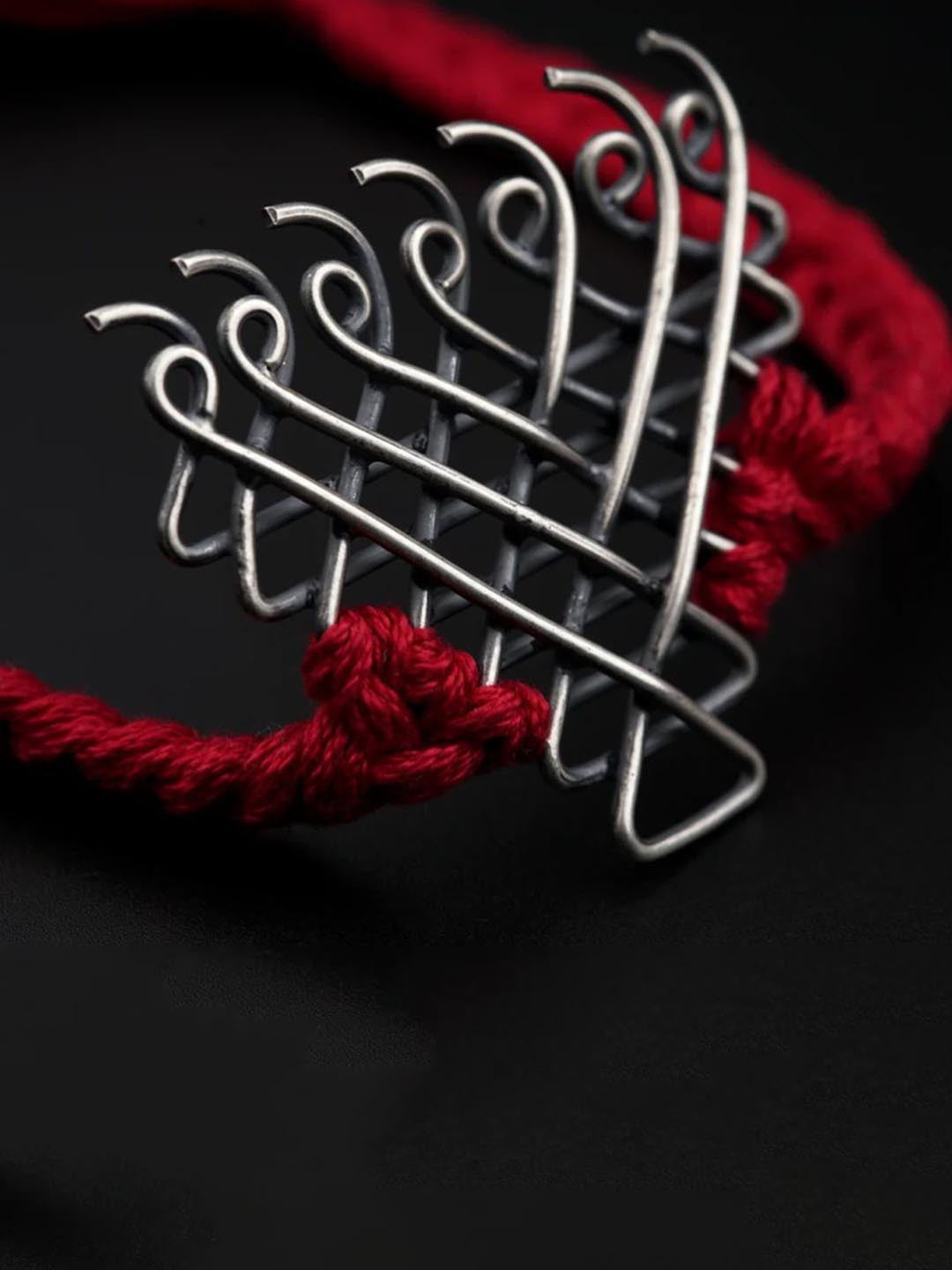 Sangria Silver Plated Saraswati Yantra Thread Rakhi