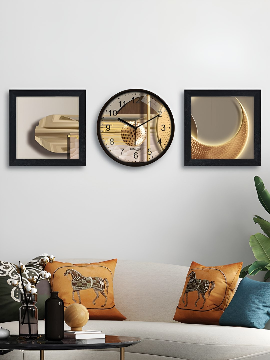 RANDOM Brown & Beige 3 Pieces Printed Round Shape Analogue Wall Clock