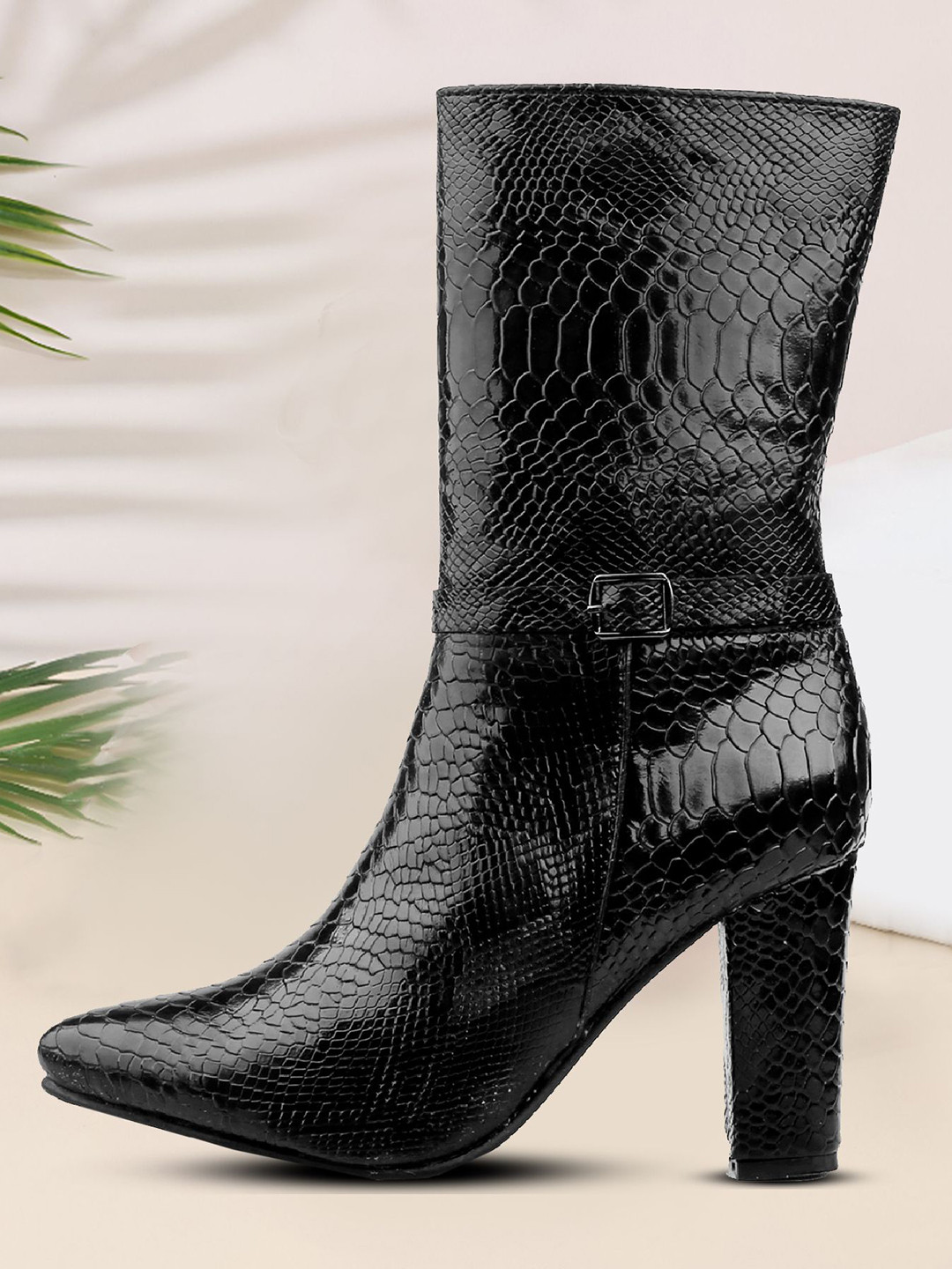 Bxxy Women Block Heel Snake-Pattern Ankle Length Boots