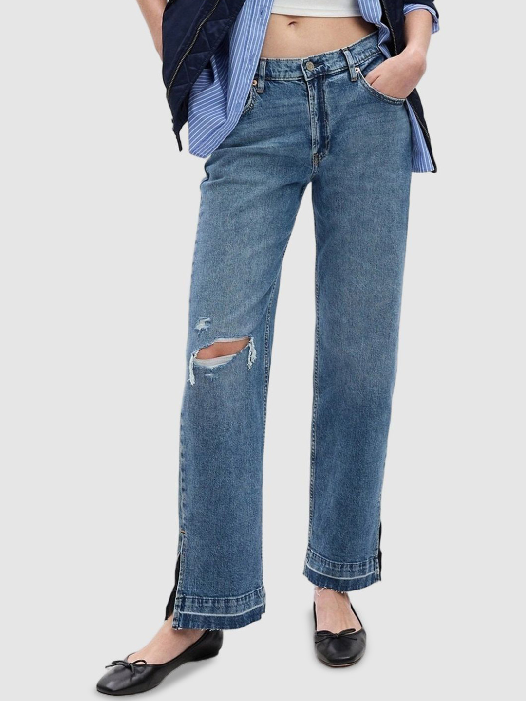 GAP Vintage Women Mom Fit Light Fade Slash Knee Slit Ankle Detail Stretchable Jeans