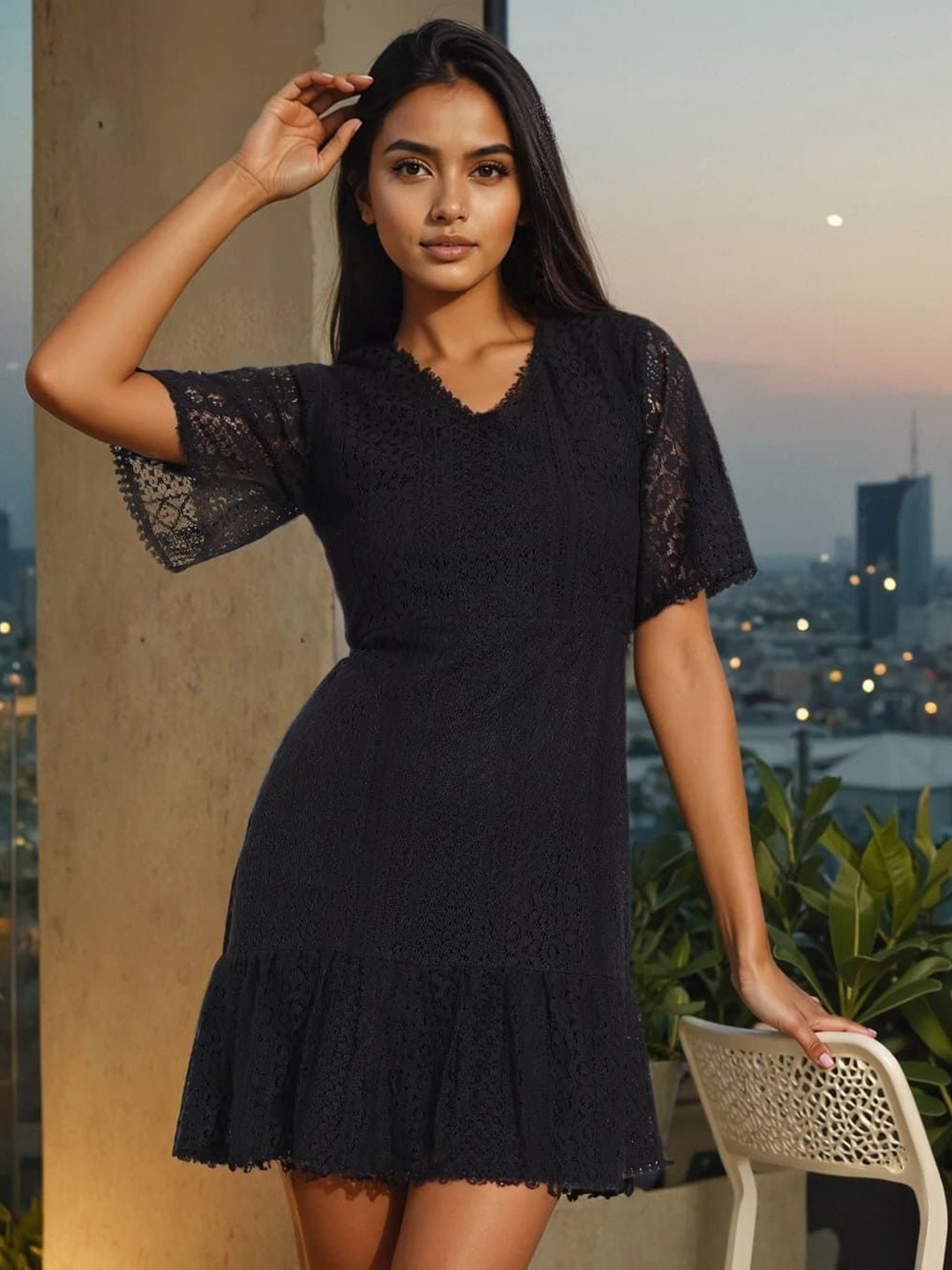 Style Quotient Self Design Flared Sleeves Cotton A-Line Dress