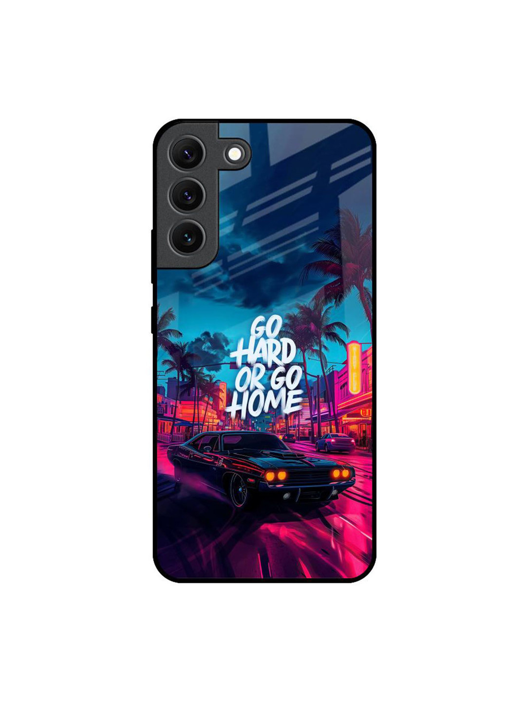 QRIOH Hustle Hard Printed Sleek & Lightweight Silicone Samsung Galaxy S22 Glass Back Case