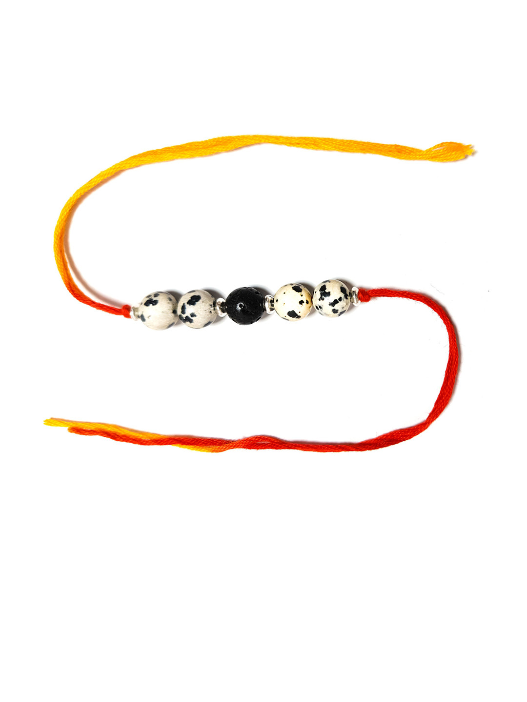 INARI SHINES 925 Silver Jasper & Lava Stones Beaded Rakhi With Roli Chawal