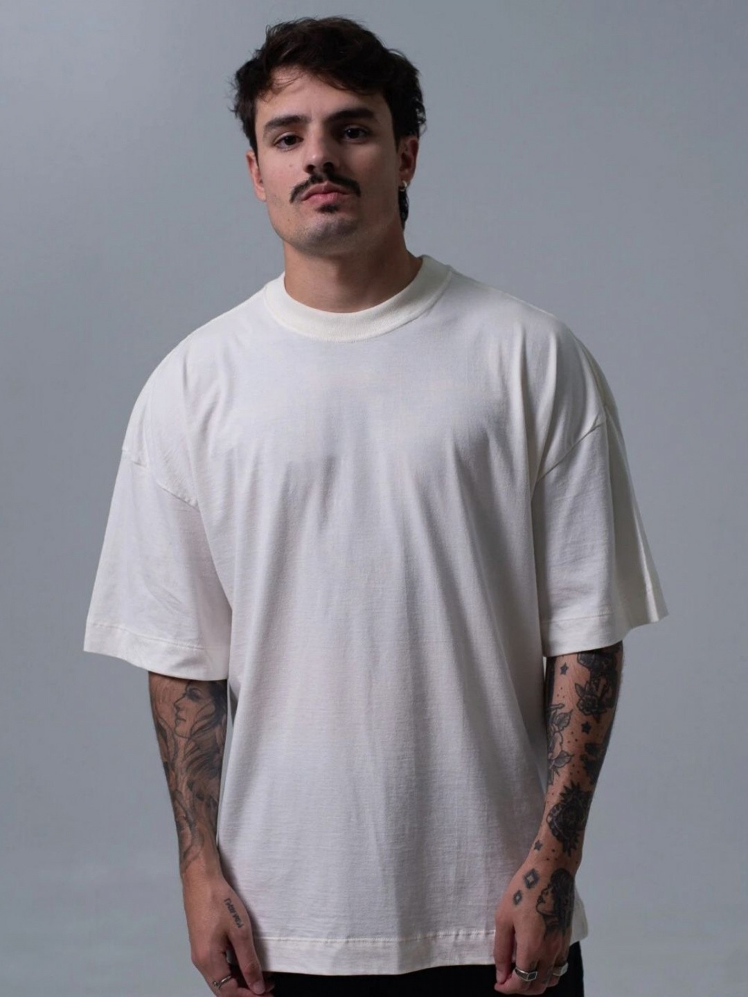 SMAN Graphic Printed Crew Neck Drop-Shoulder Sleeves Cotton Oversized T-shirt