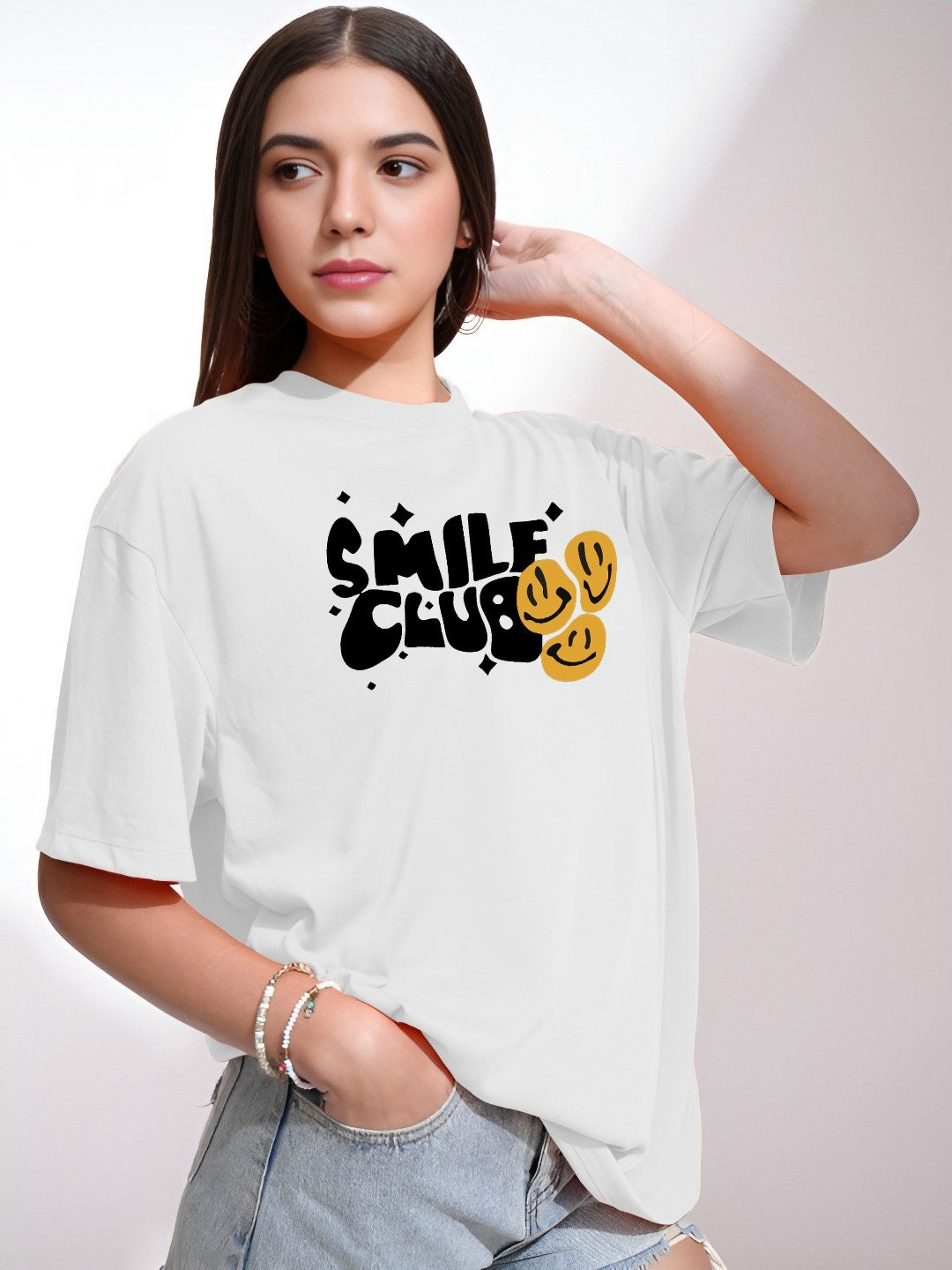 TQH Women Typography Printed Round Neck Cotton Oversized T-shirt