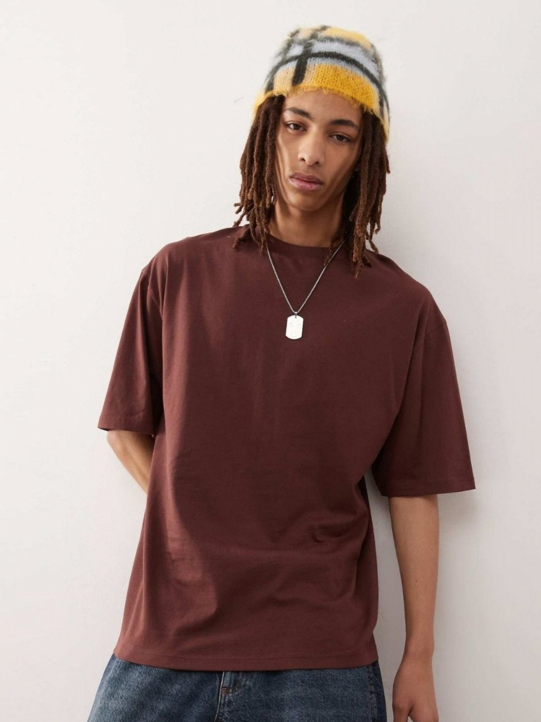 SMAN Oversized Brown Crew Neck Cotton T-shirt