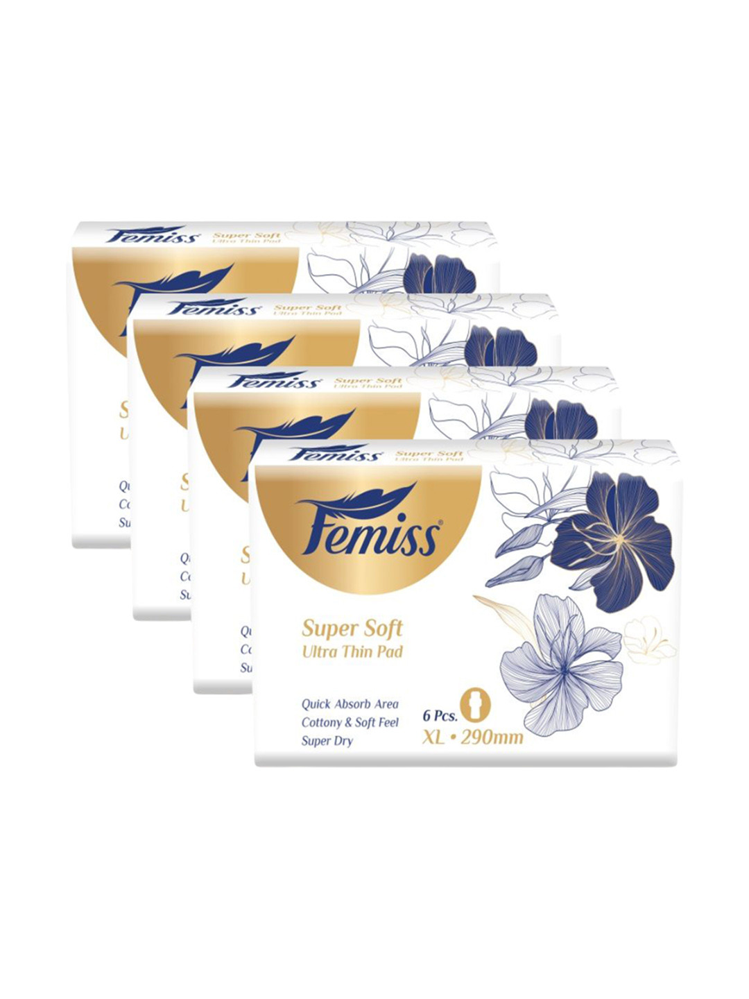 Femiss Set Of 4 Rash-Free Sanitary Napkins - XL - 6 Pads Each