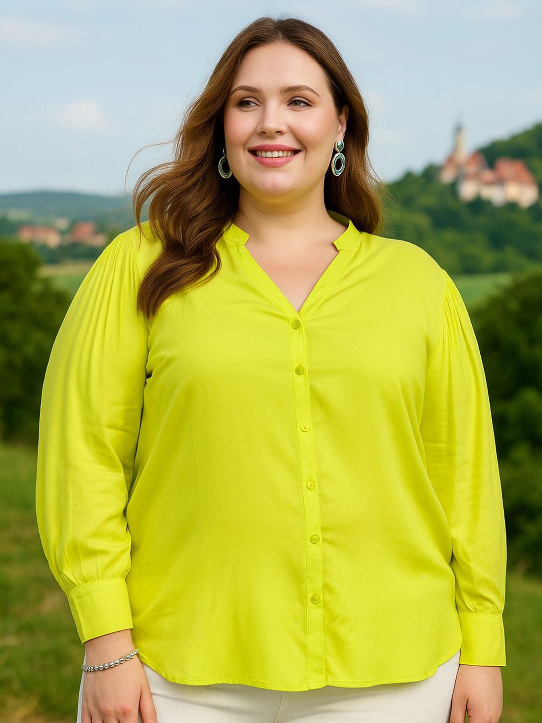 DressBerry Curve Mandarin Collar Long Sleeves Classic Regular Fit Casual Shirt