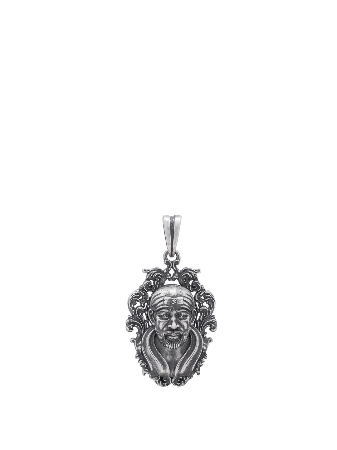 Exotic India Unisex 925 Sterling Silver Antique Finish Shirdi Sai Baba Pendant