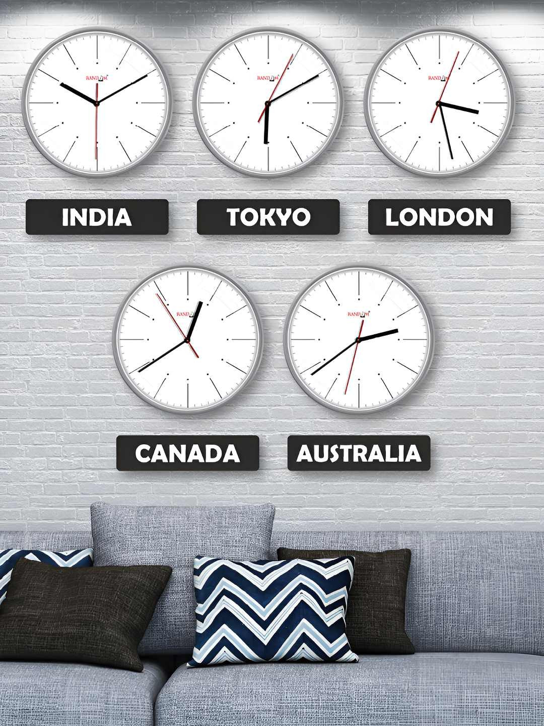 RANDOM Grey & White 5 Pieces Abstract Printed Contemporary Wall Clocks