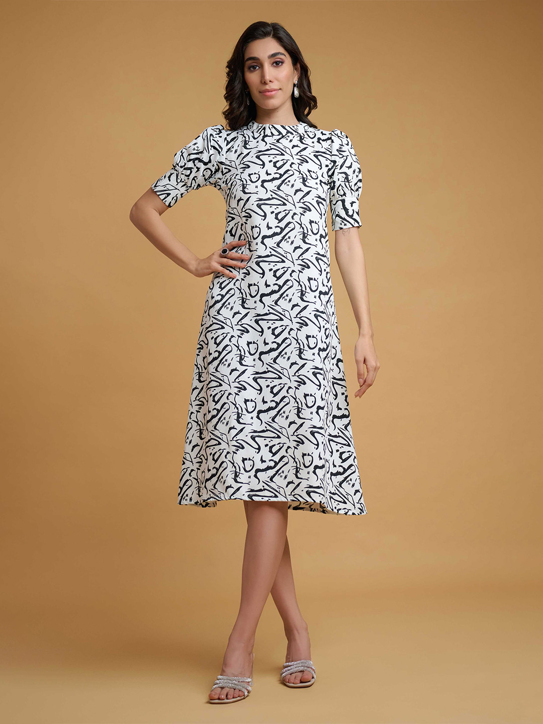 R.Code by The Roadster Life Co. Women Round Neck Abstract Print Satin Shift Dress