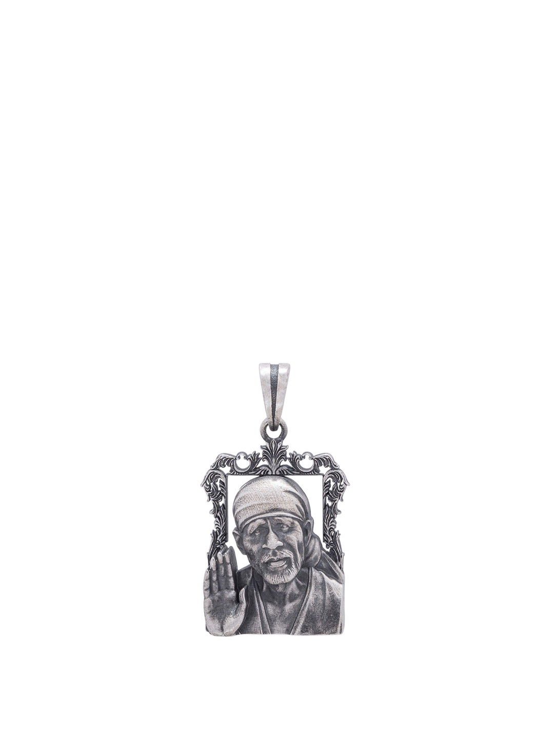 Exotic India Unisex 925 Sterling Silver Blessing Sai Baba Antique Finish Pendant