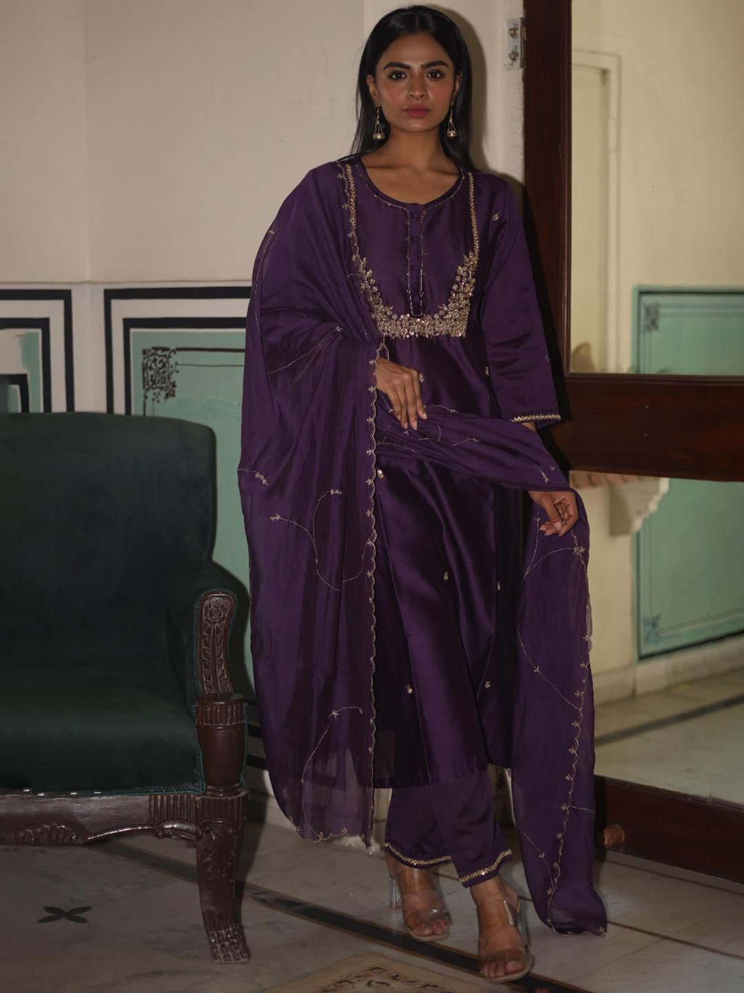 TATWA DESIGNS Women Purple Moss Basket Suit Set