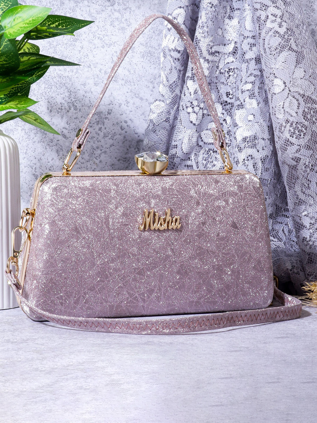 MISHA Crystal Twist Textured Embellished Box Clutch