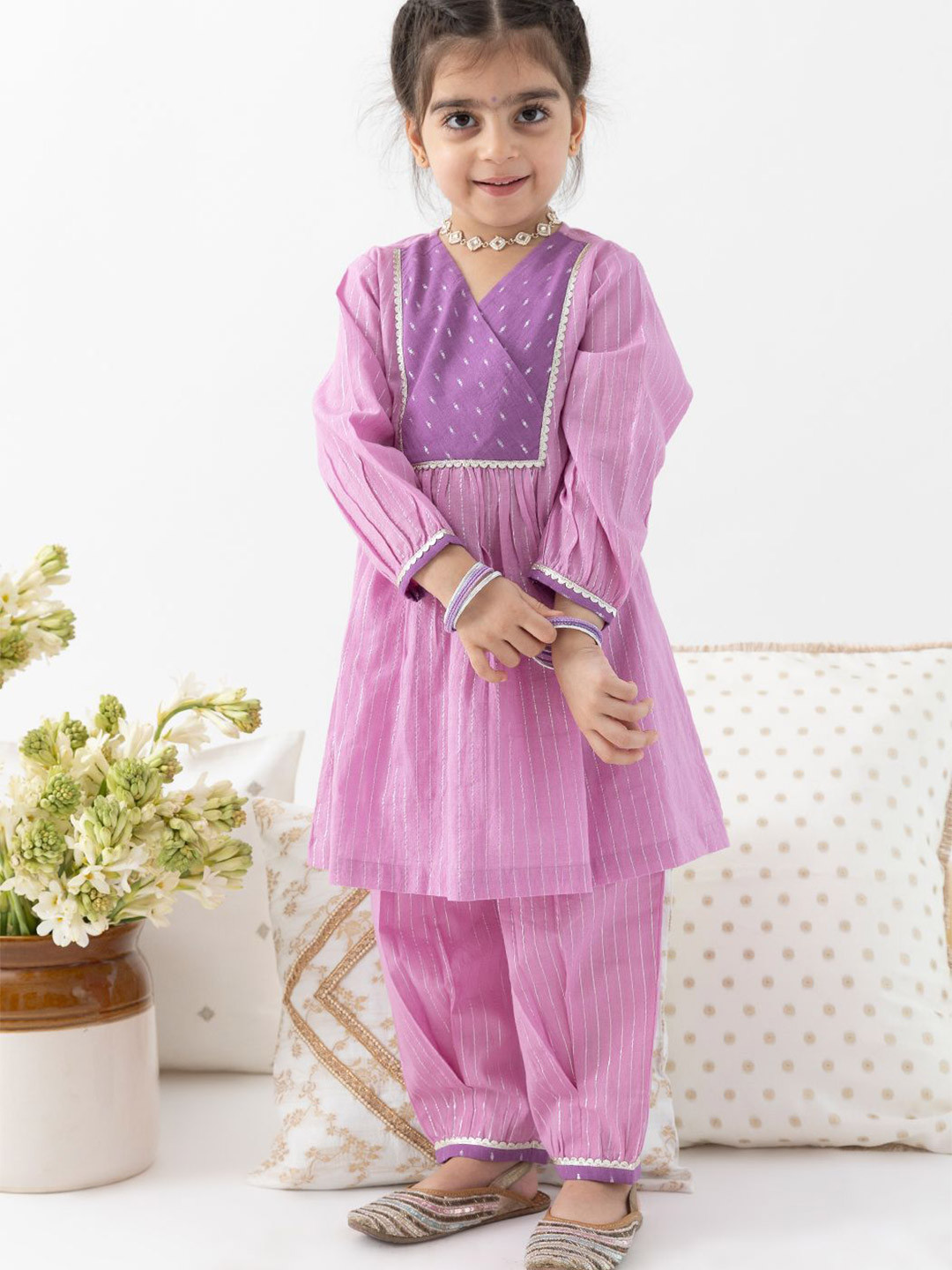 Tiber Taber Girls Striped A-Line Kurti with Salwar
