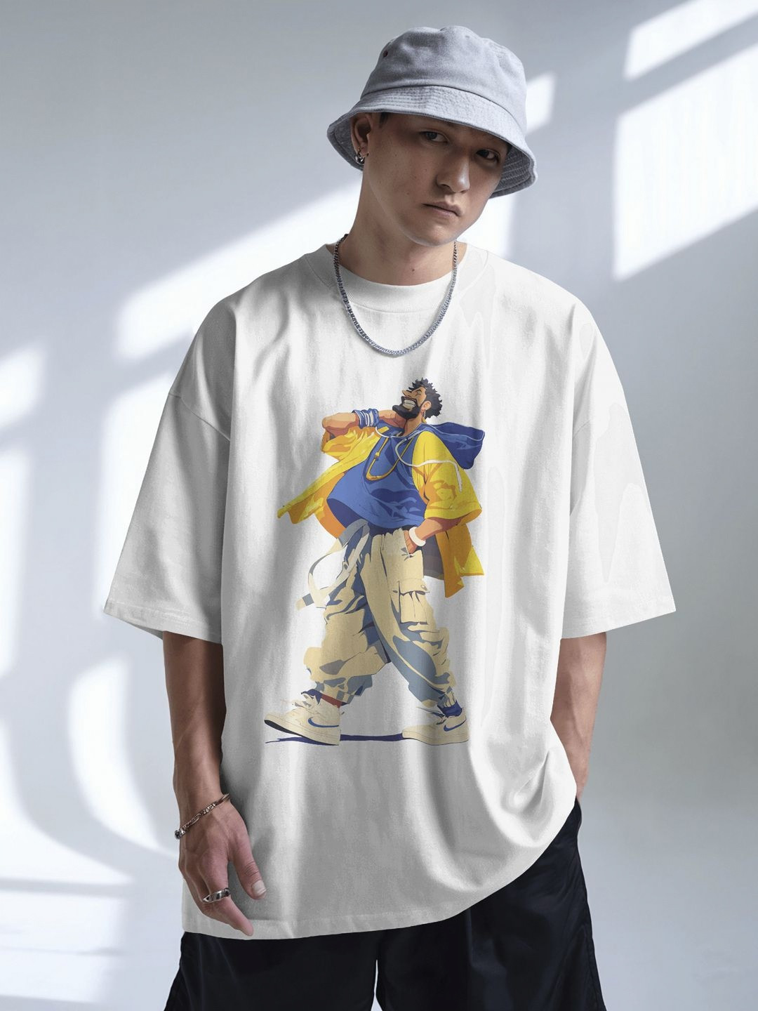 SENO TEX Graphic Printed Round Neck Drop Shoulder Pure Cotton Oversized T-shirt