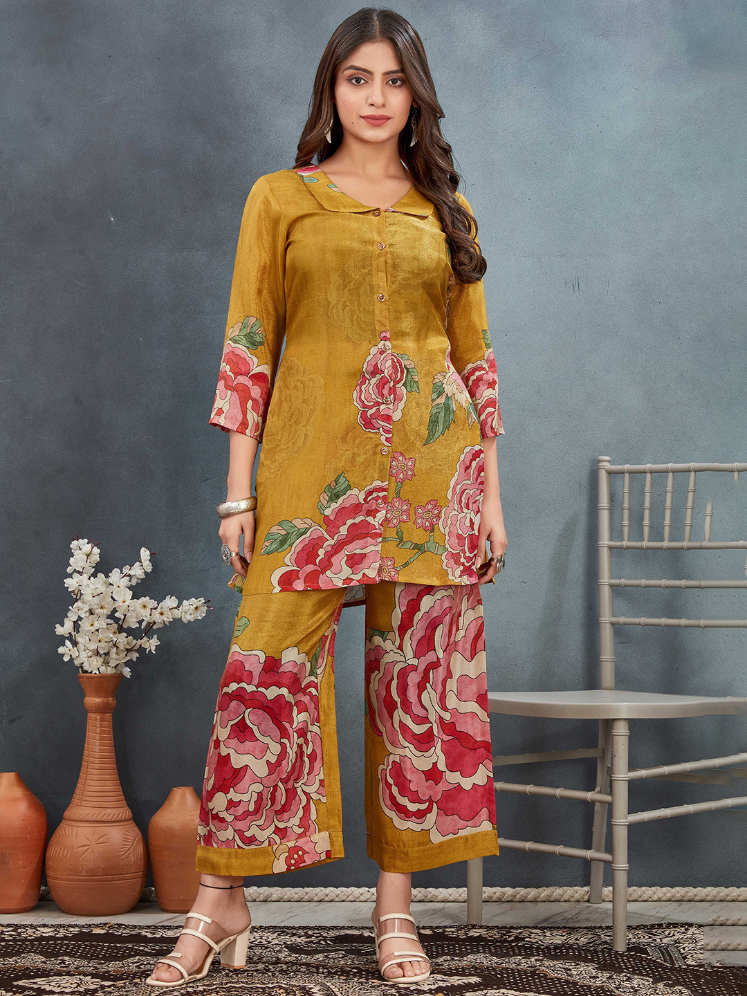 TWAM SUNDARA Spring Reverie Printed Shirt Collar Tunic With Trousers CO-Ords