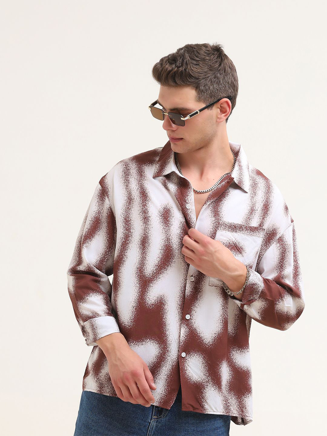 Espanshe Men Abstract Printed Spread Collar Pure Cotton Casual Shirt