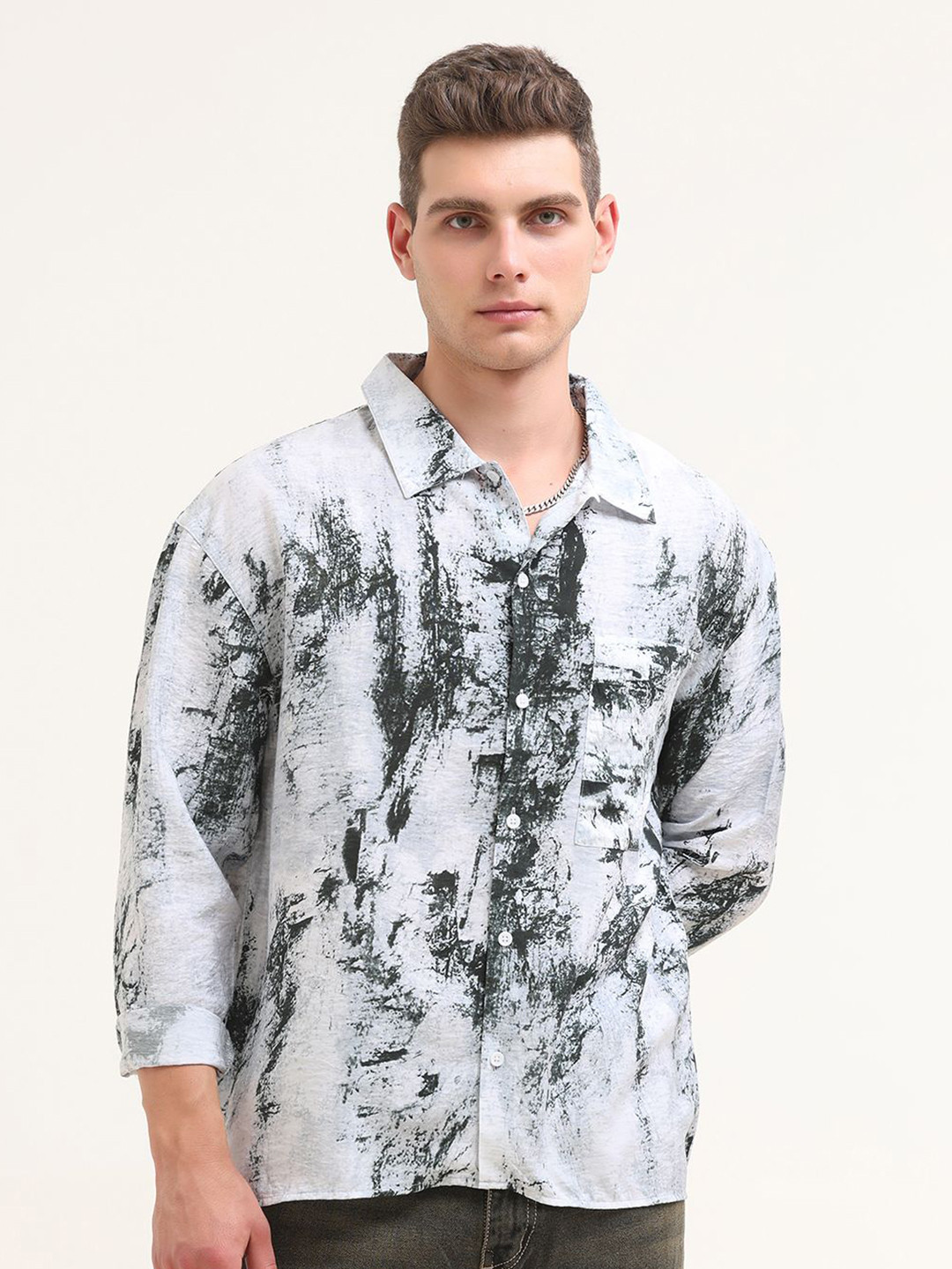 Espanshe Men Abstract Printed Spread Collar Pure Cotton Casual Shirt