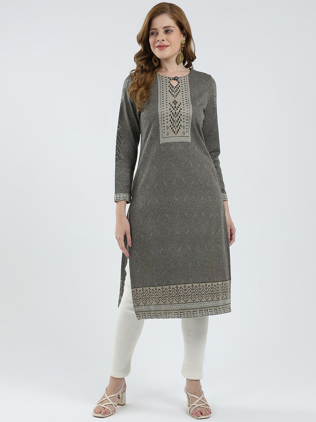 Monte Carlo Abstract Printed Keyhole Neck Woolen Kurta