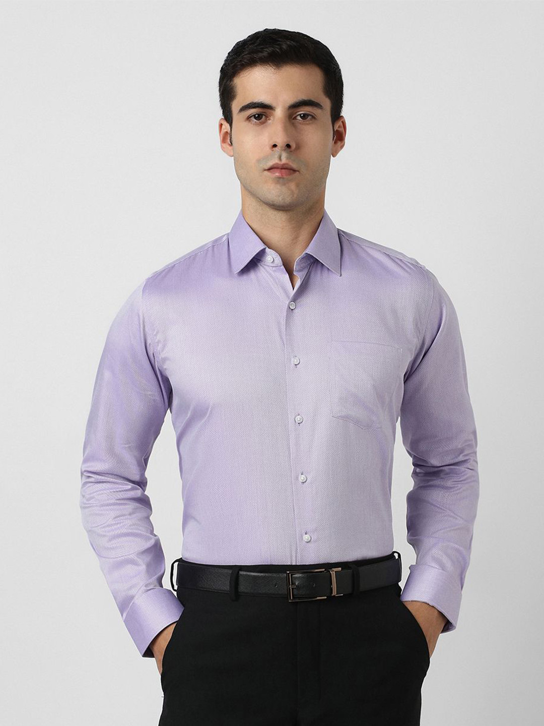 Van Heusen Textured Slim Fit Spread Collar Pure Cotton Formal Shirt