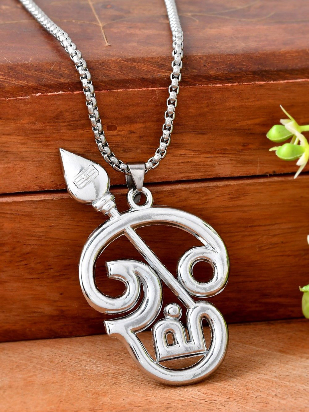 AGARWALPRODUCT Unisex Stainless Steel Silver-Plated Teer Om Pendant With Chain