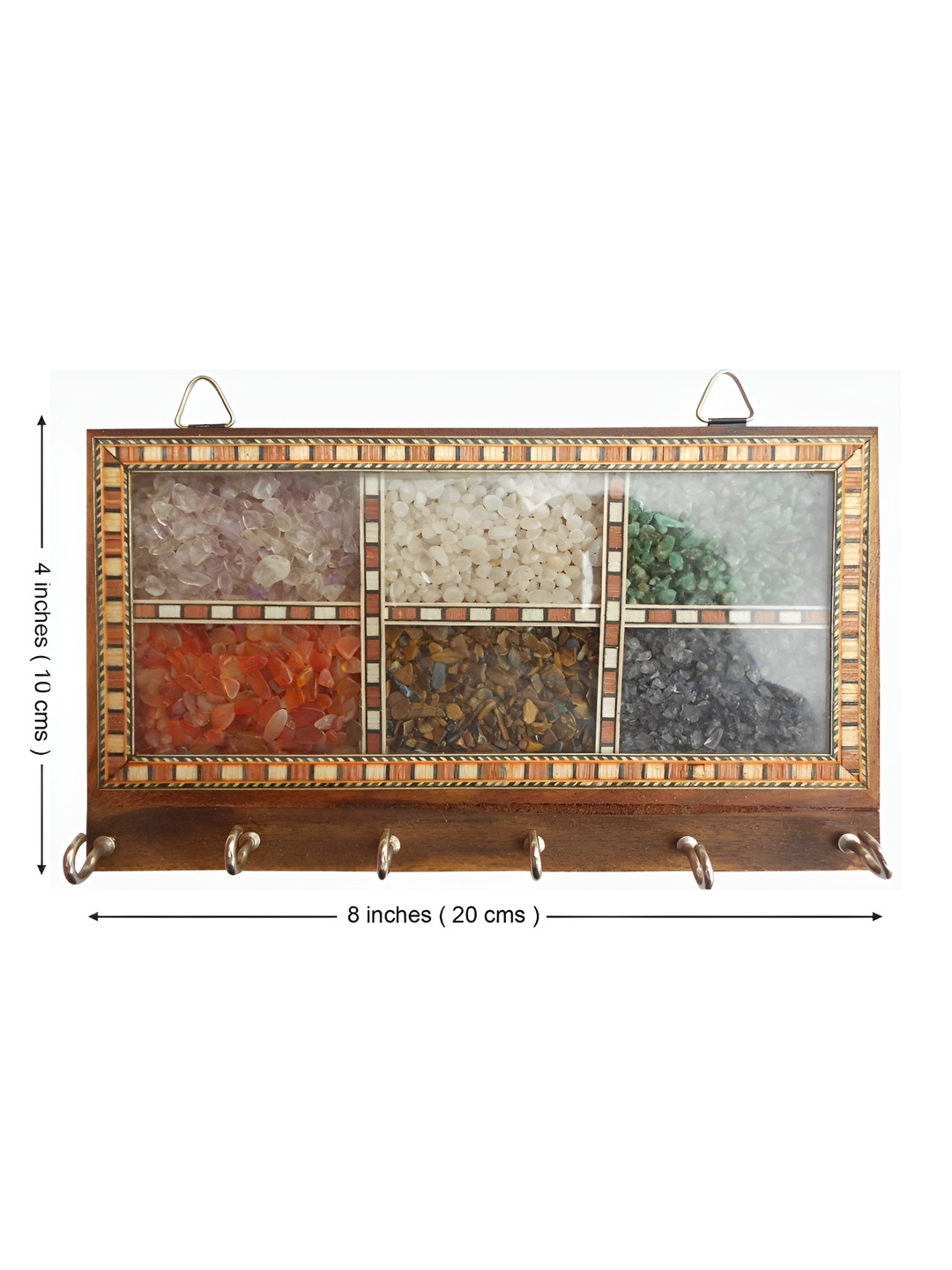 CRAFTAM Brown & Red Wooden & Color Gem Stones 6-Hooks Key Holder