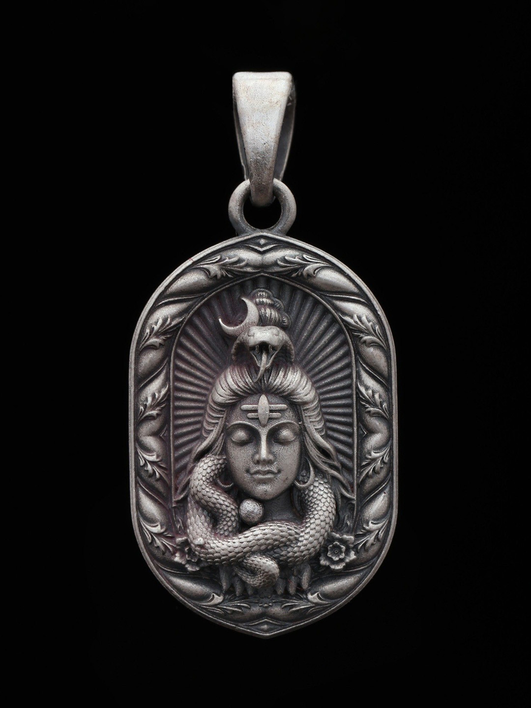 Exotic India Unisex Sterling Silver Flower Ganesh Face Pendant