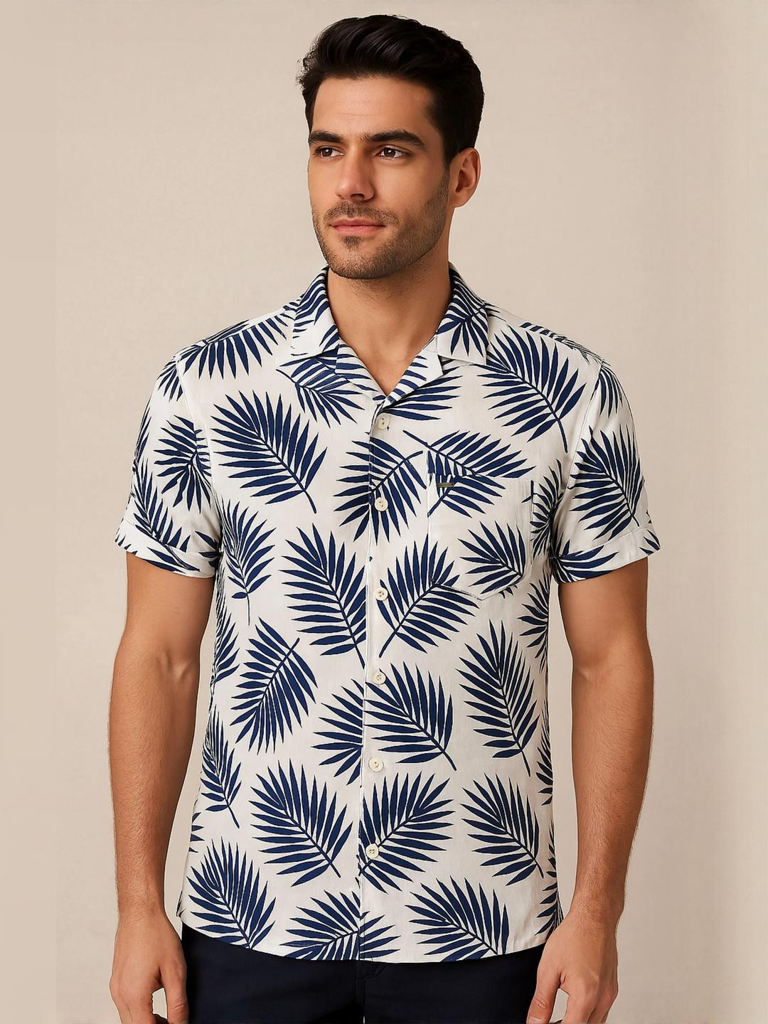 NUEVOSDAMAS Leaf Printed Casual Shirt