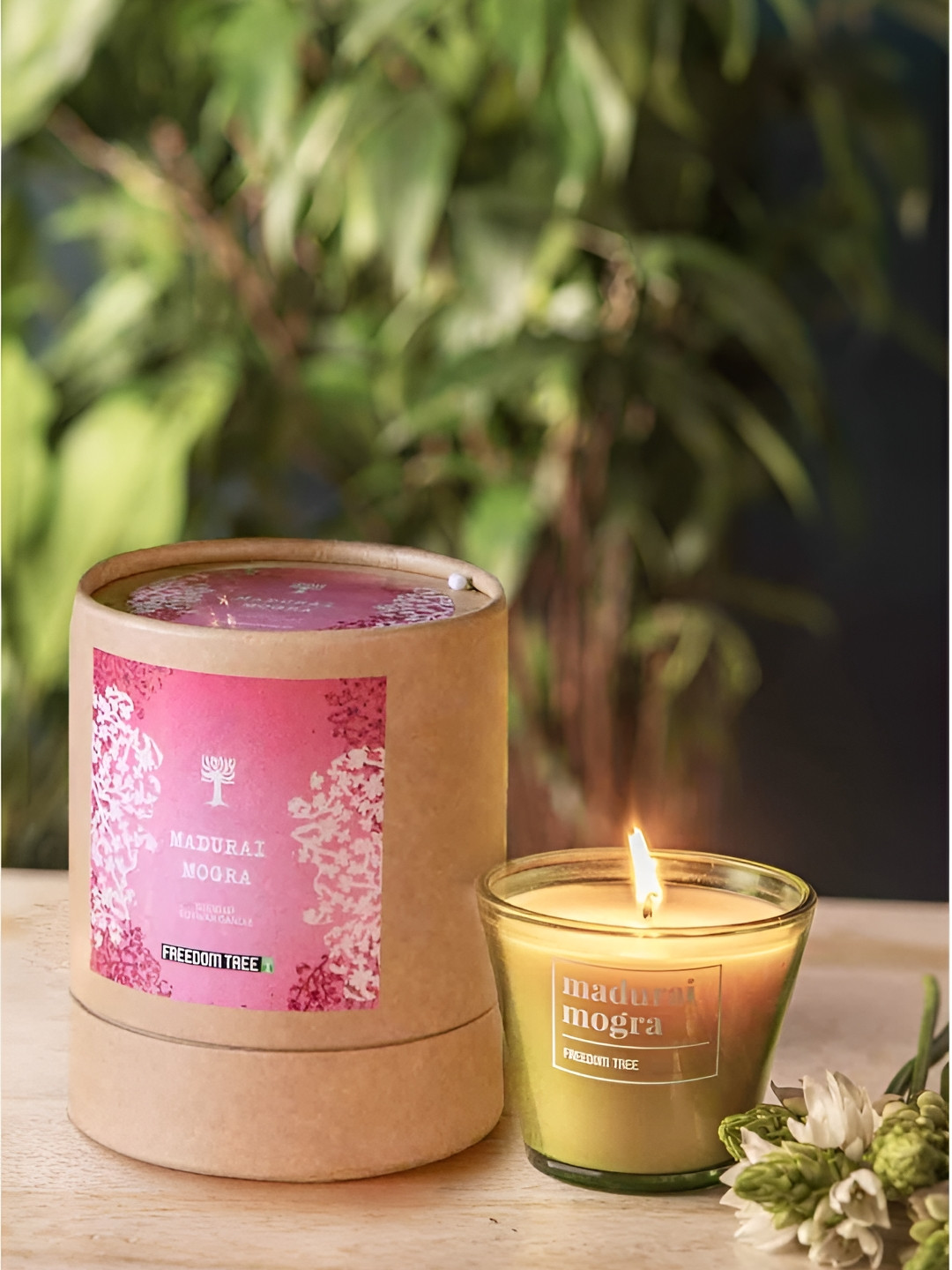 FREEDOM TREE Madurai Mogra White & Gold-Toned Natural Soy Wax Scented Jar Candle