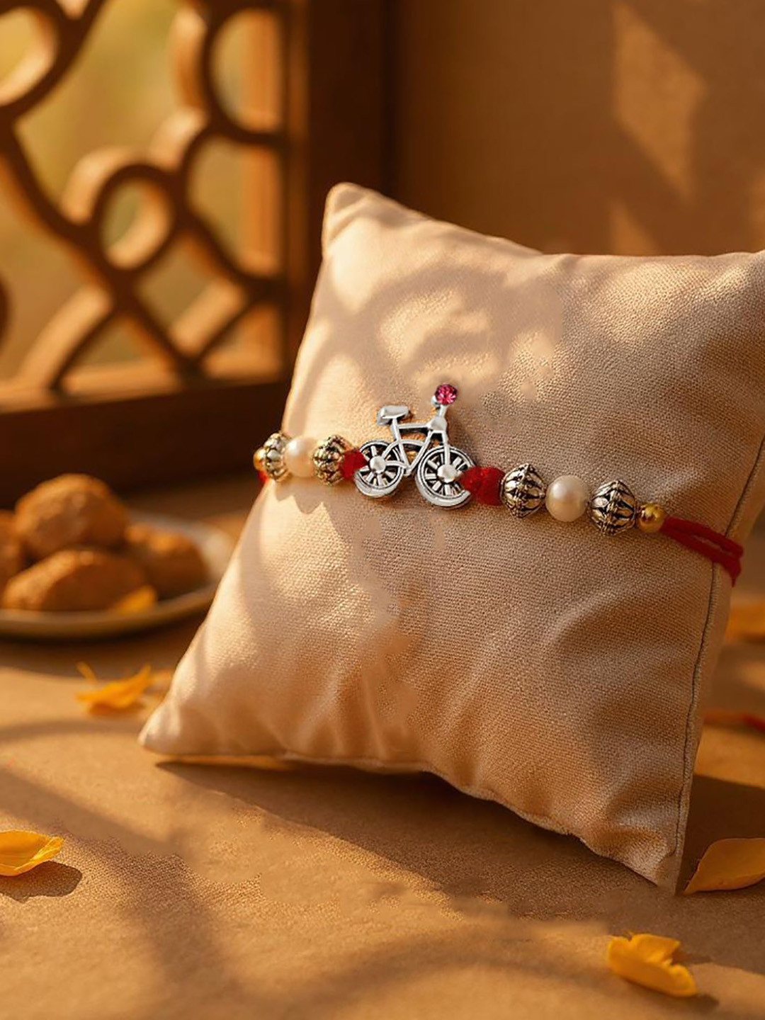 LUCKY JEWELLERY Silver-Plated Rakhi Gift Set