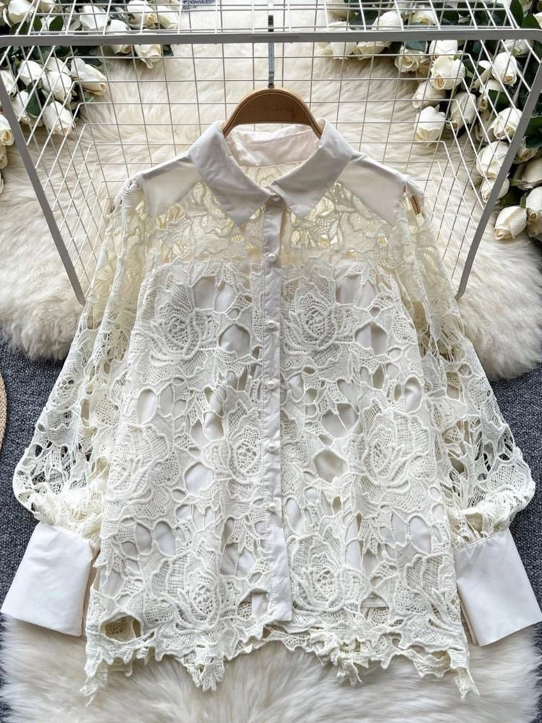 Miss Mosa By Akanksha  Women Pilbury Luxury Lace Shirt Sytle Top