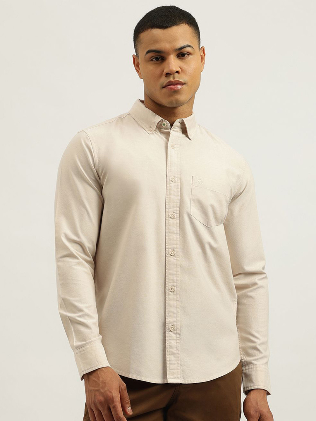 United Colors of Benetton Men Solid Button-Down Collar Cotton Casual Shirt